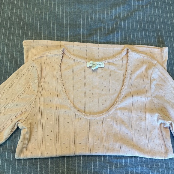 Nordstrom Treasure & Bond Pointelle Stitching Picot Trim Short Sleeve Top - Picture 4 of 5